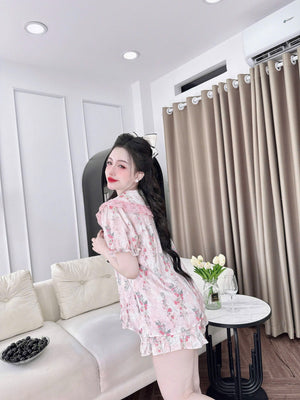 (90-120 lbs) Cute Short Sleeved Latin Silk Pajama Set