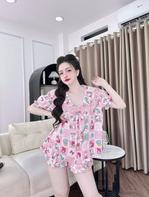 (90-120 lbs) Cute Short Sleeved Latin Silk Pajama Set