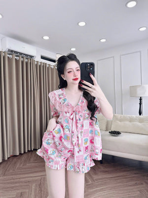 (90-120 lbs) Cute Short Sleeved Latin Silk Pajama Set