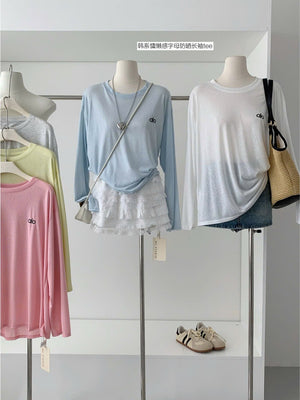 Long Sleeved Paper Like Soft Fabric Summer Tee Top