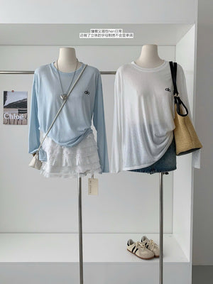 Long Sleeved Paper Like Soft Fabric Summer Tee Top