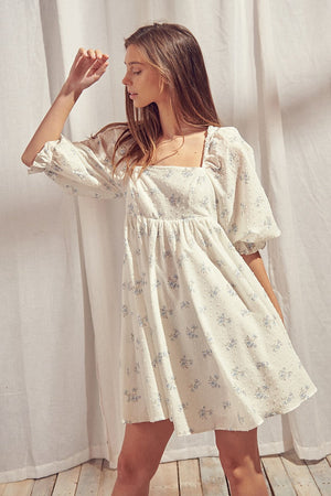 Babydoll Dress with Baby Blue Flowers