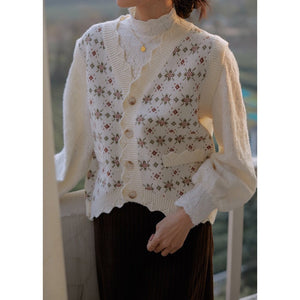 SET of 2 - Vintage inspired Lace Top with mini flowers printed Gilet Cardigan