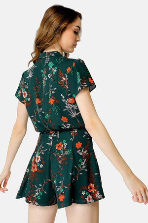 Short Sleeved Black Flowers Romper