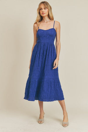 Sleeveless Cobalt Spaghetti Strap Midi Dress