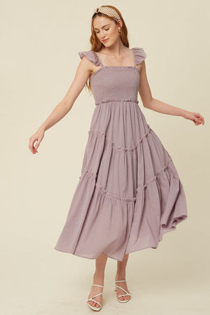 Lavender Poplin Smocked Midi Dress