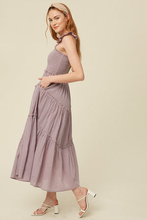 Lavender Poplin Smocked Midi Dress