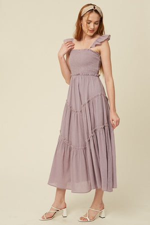 Lavender Poplin Smocked Midi Dress