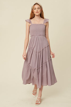 Lavender Poplin Smocked Midi Dress