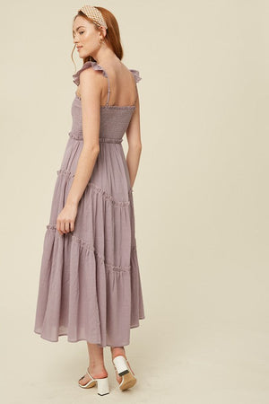 Lavender Poplin Smocked Midi Dress