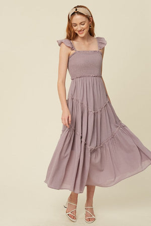 Lavender Poplin Smocked Midi Dress