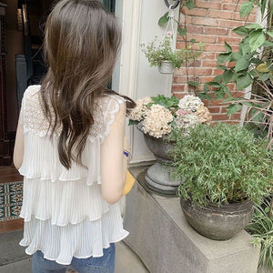 Sleeveless Babydoll White Blouse Top