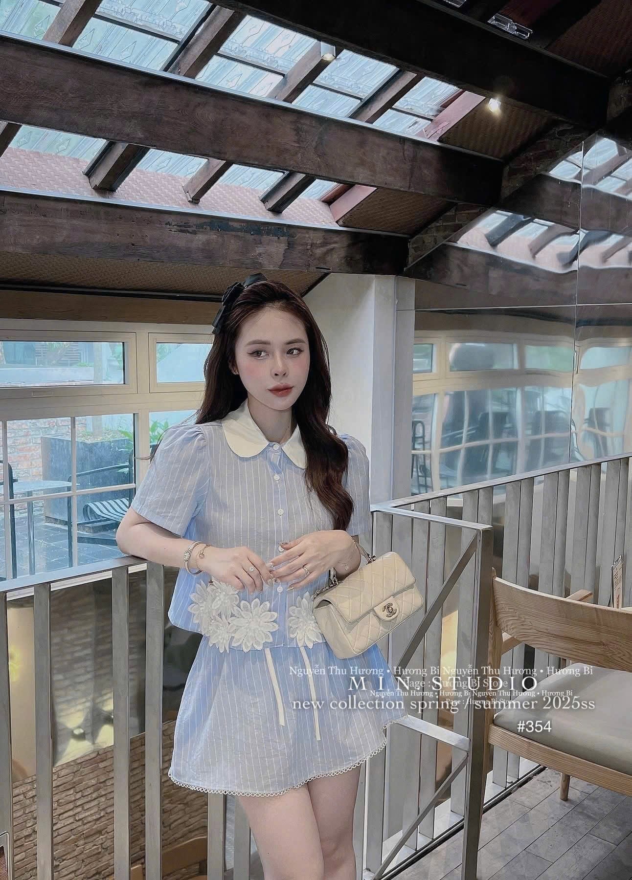 Blue Top and Lined Skirt Two-Piece Set