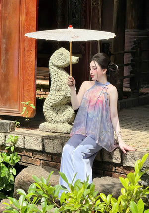 L18 Set Áo Cổ Yếm Quần Lụa