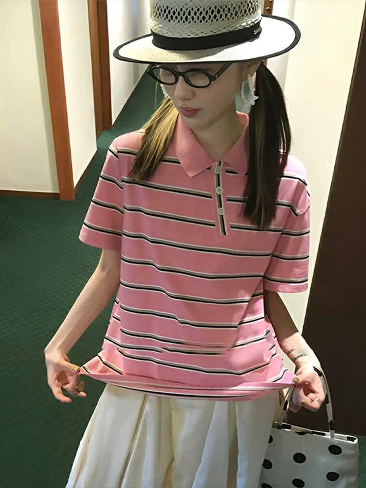 Striped Polo Tee Top