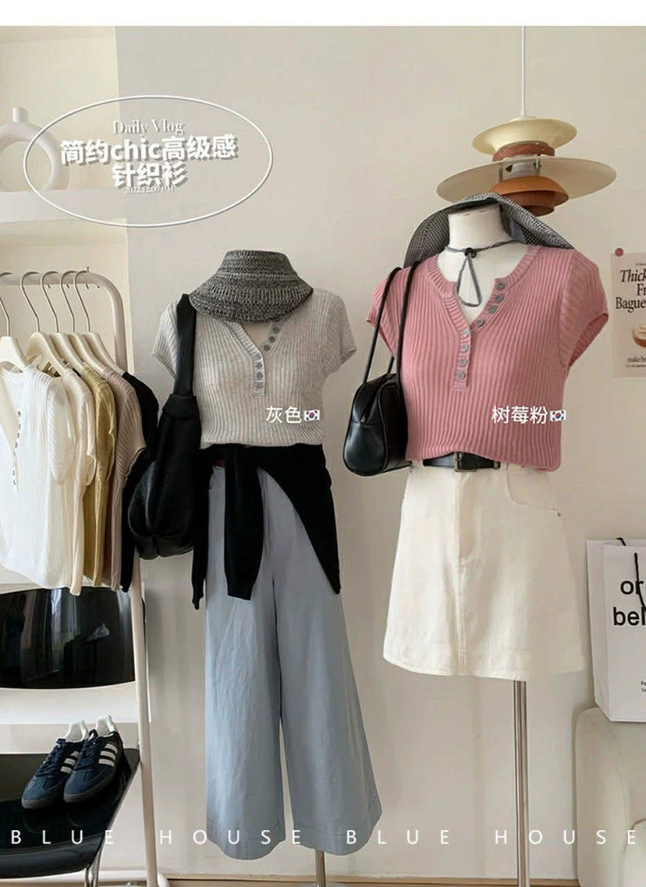 Stretchy Cropped Front Buttons Top