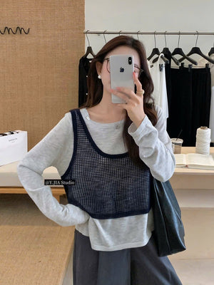 Grey Lace 2 in 1 Long Sleeves Top