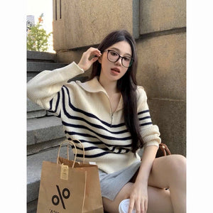 Polo Striped Knit Sweater with Zipper