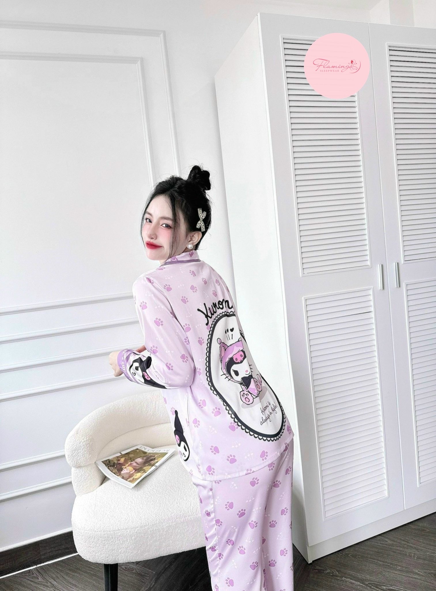 (90-120 lbs) Kuromi Long Sleeved Shirt Long Pants Pj Set