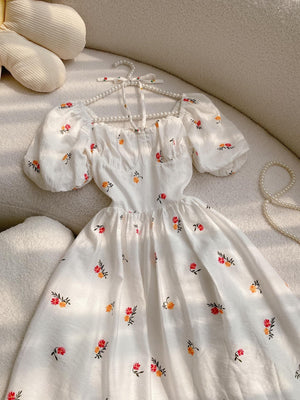 Embroidered Flowers Midi Dress