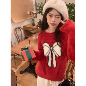 Red Fur Sweater with White Bow