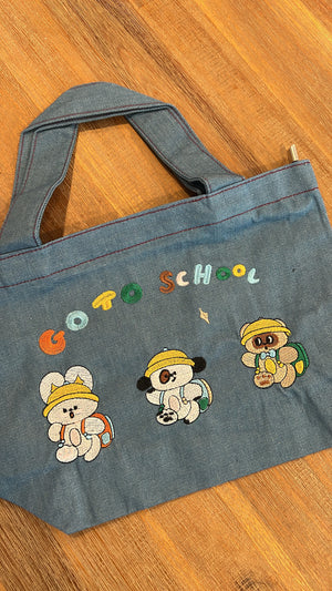 Cute Lunch Bag Embroidered Letters “Go To School”