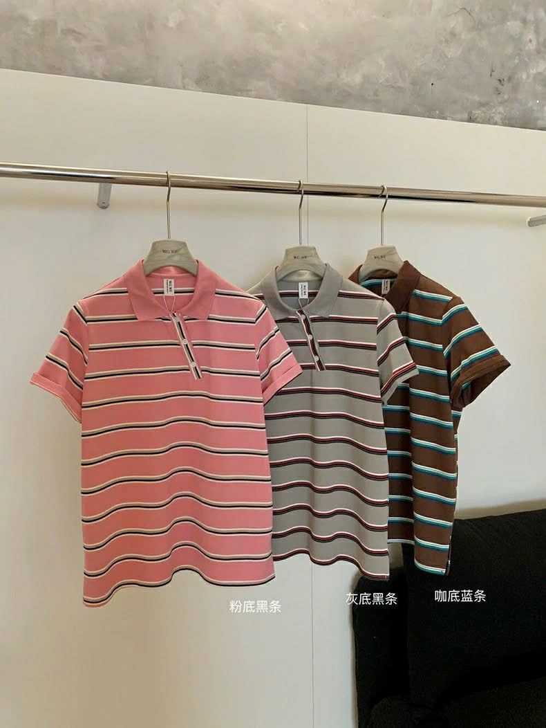 Striped Polo Tee Top