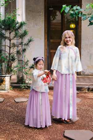 Medium Length Sleeved Top and Long Skirt Set