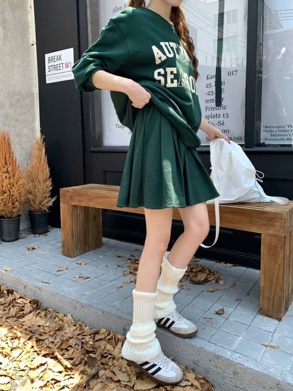 Autumn Season Hunter Green Long Sleeve Sweatshirt and Skirt