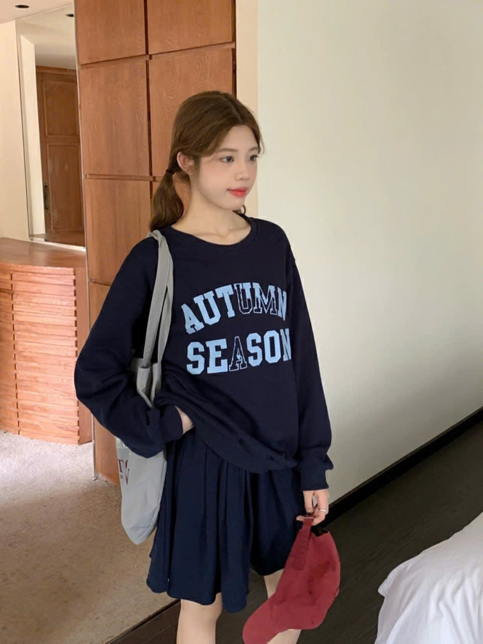 Navy Autumn Season Long Sleeve Sweatshirt and Skirt