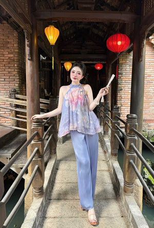 L18 Set Áo Cổ Yếm Quần Lụa