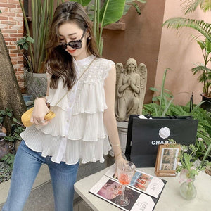 Sleeveless Babydoll White Blouse Top