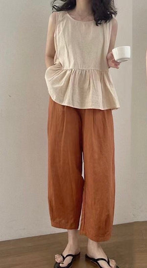 Set 2pc - Sleeveless top and pants - Áo màu apricot, quần cam