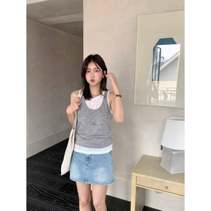 Top713 - Two in One Sleeveless Tank Top