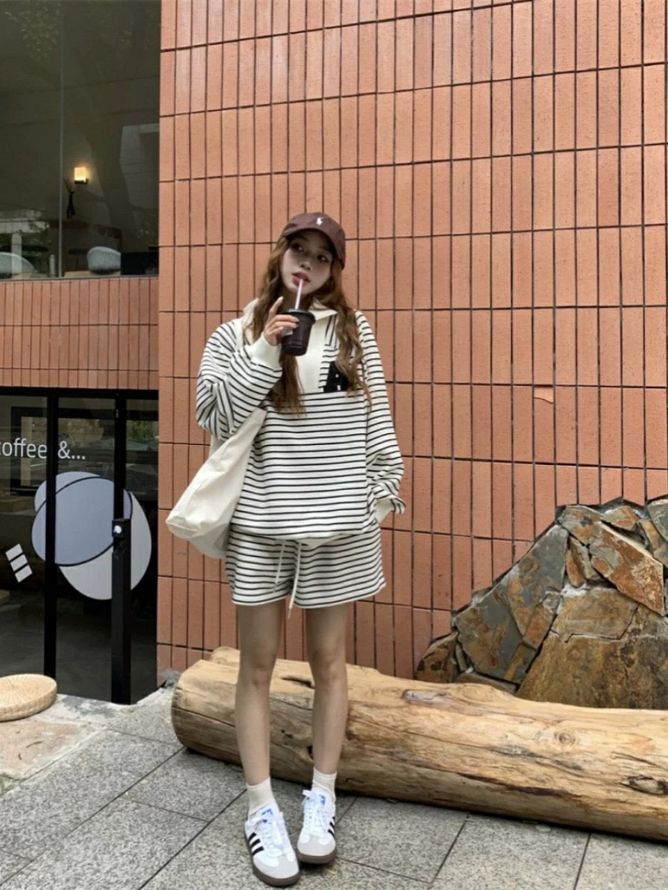 SET - Striped Polo Top and Shorts