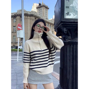 Polo Striped Knit Sweater with Zipper