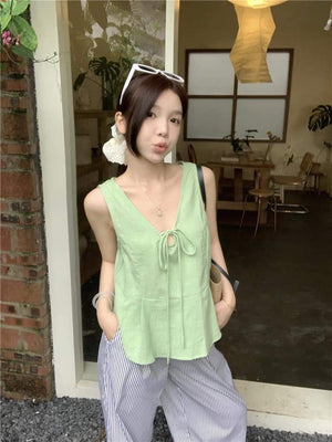 SET of 2 - Sleeveless Blouse Top and Long Striped Pants