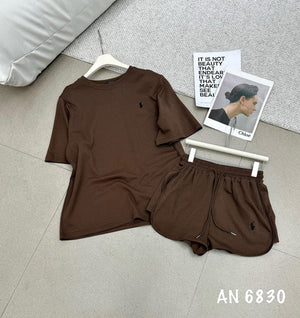 Tshirt Top and Shorts in Brown SET