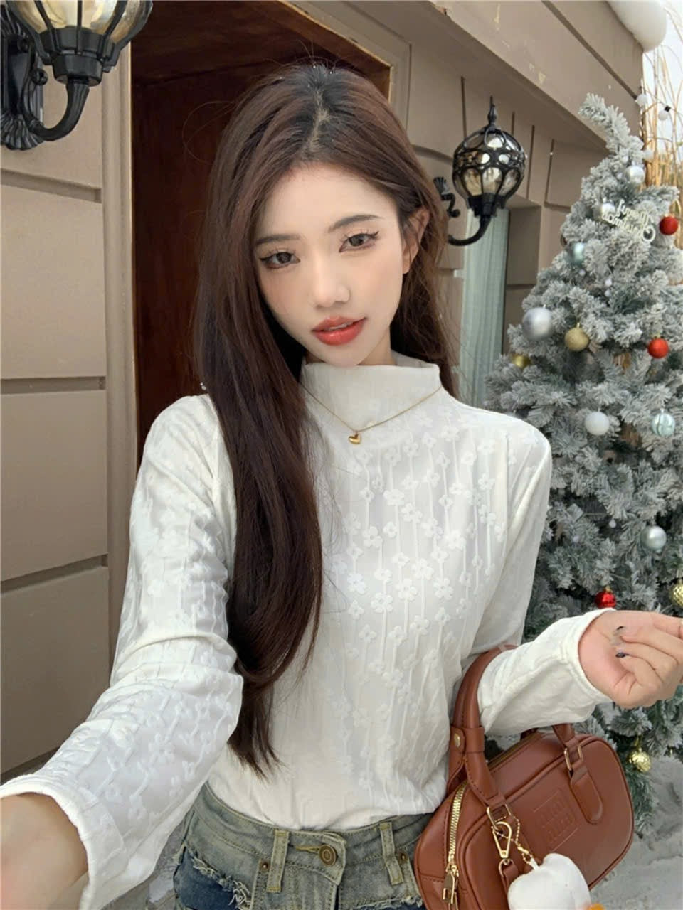 White Turtle Neck Top