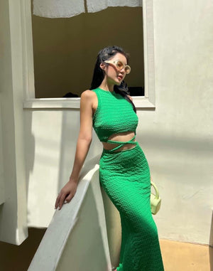 Green Set of 2pc - Crop Top and Skirt