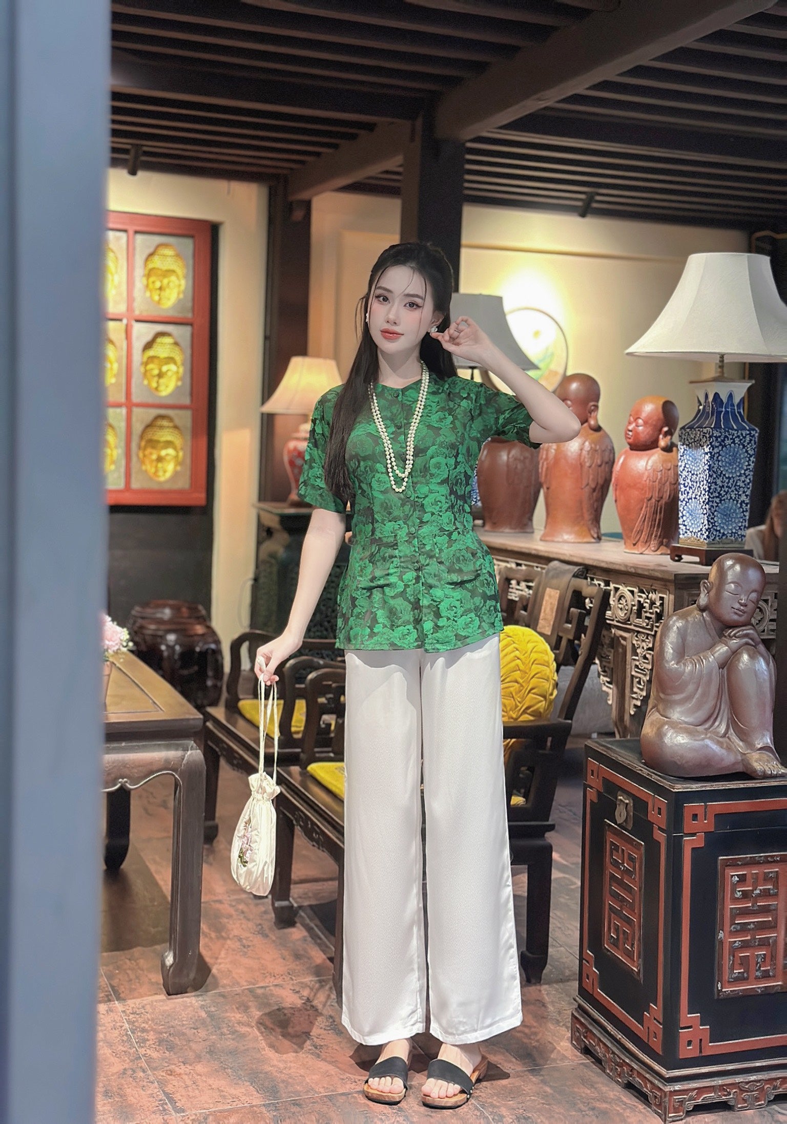 B18 S - Bà Ba Gấm Hoa Cao Cấp Tay Ngắn