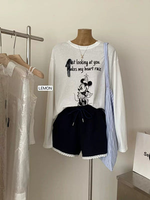 Set 2pc - Long sleeve Cute Paper Cotton Top and Shorts