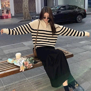 Polo Striped Knit Sweater with Zipper