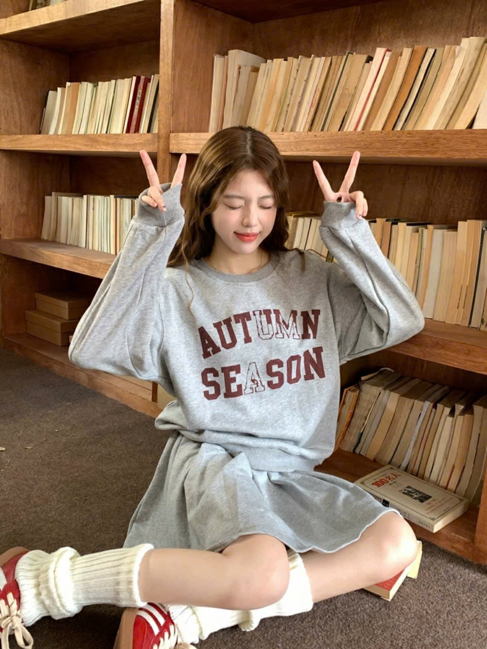 Grey Autumn Season Long Sleeve Sweatshirt and Skirt