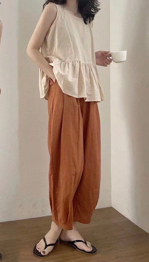 Set 2pc - Sleeveless top and pants - Áo màu apricot, quần cam