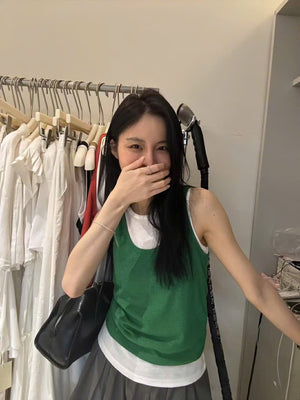 Top713 - Two in One Sleeveless Tank Top