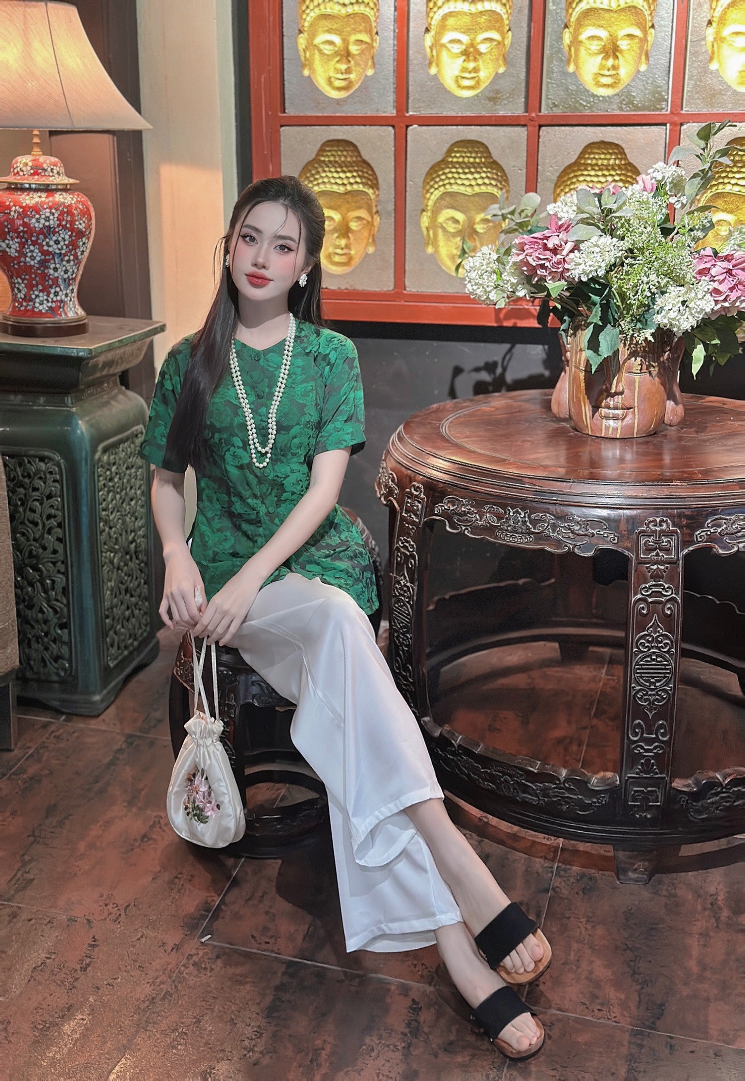 B18 S - Bà Ba Gấm Hoa Cao Cấp Tay Ngắn