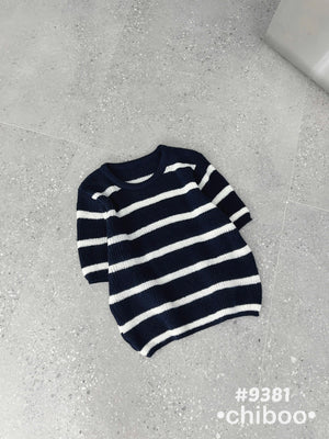 Striped Knit Short Sleeves Top