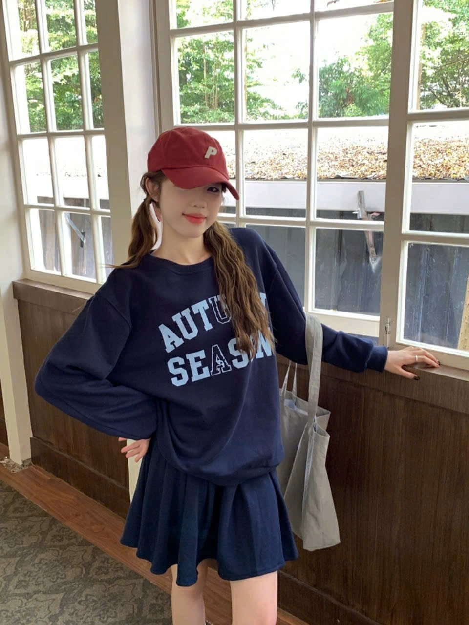 Navy Autumn Season Long Sleeve Sweatshirt and Skirt