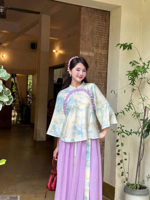 Medium Length Sleeved Top and Long Skirt Set